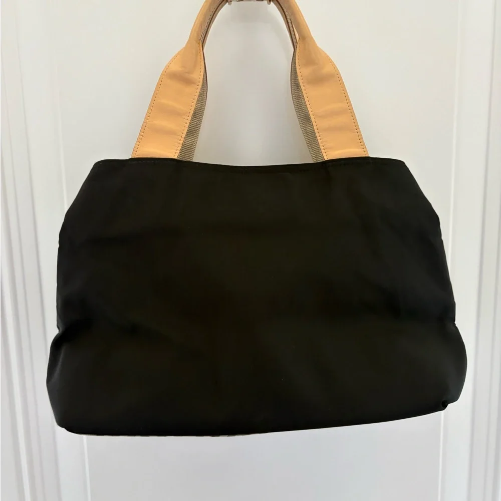 Burberry Black Canvas Tote/ Tan Leather Handles with Nova Check Bottom/Interior - Picture 6 of 16
